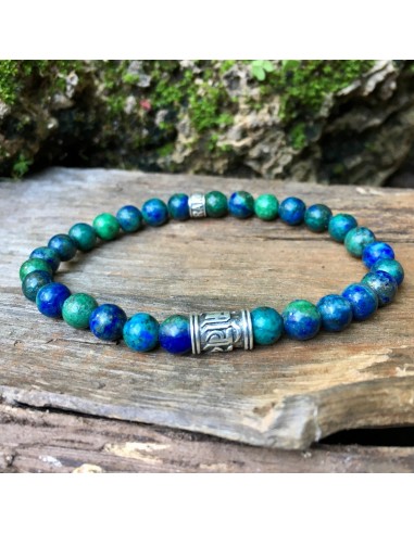 Bracelet Bouddhiste « Positivité » Azurite Malachite - Argent 925 - 6 mm Paris Déstockage Promo