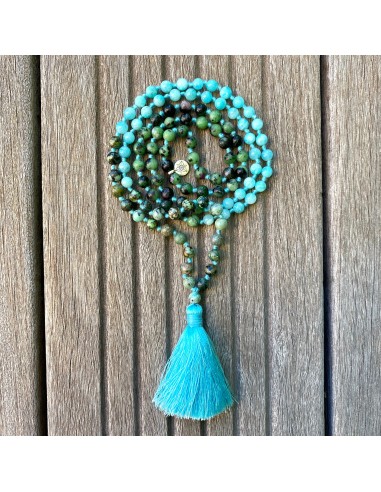 Collier Mala « Evolution » Zoïsite, Amazonite, Turquoise d'Afrique - 6 mm la colonne vertébrale