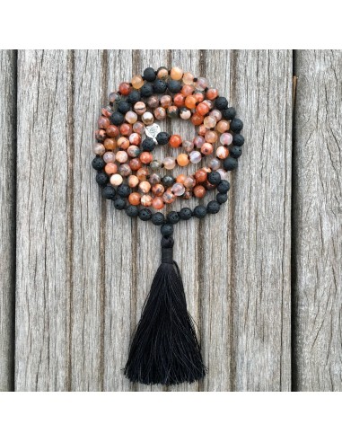 Collier Mala « Motivation » Agate Feu et Pierre de Lave - 6 mm les muscles