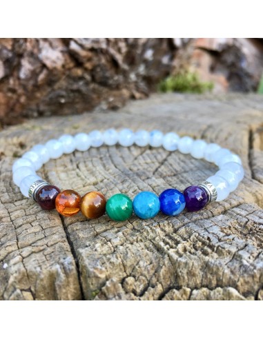 Bracelet 7 chakras « Féminité » Pierre de lune - Argent 925 - 6 mm livraison gratuite