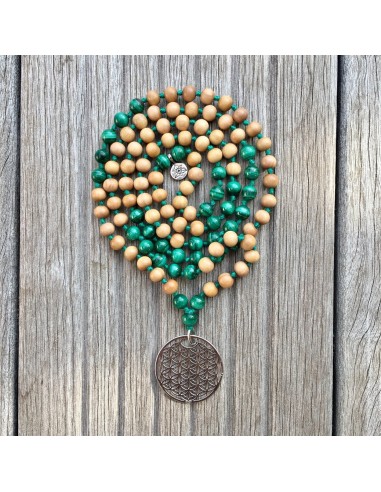 Collier Mala « Fleur de vie » Malachite et Bois de Santal - 6 mm votre restaurant rapide dans 