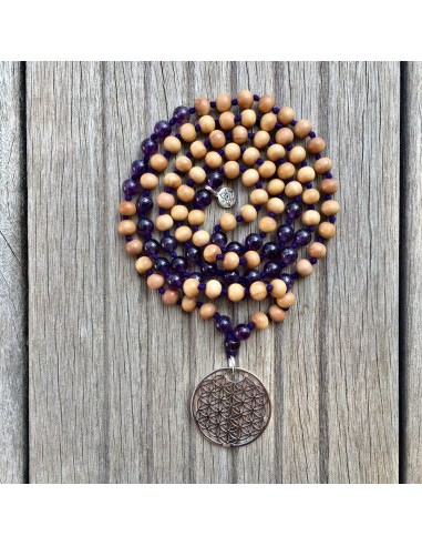 Collier Mala « Fleur de vie » Améthyste et Bois de Santal - 6 mm Comparez plus de prix