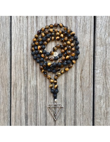 Collier Mala « Force et Courage » Oeil de tigre et Pierre de lave - 6 mm suggérées chez