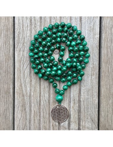 Collier Mala Luxe « Guérison » Malachite - 8 mm le des métaux précieux