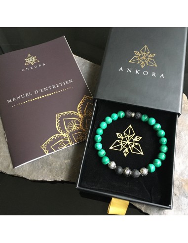 Bracelet Luxe « Guérison » Malachite et Lave - Argent 925 - 8 mm une grave pollution 