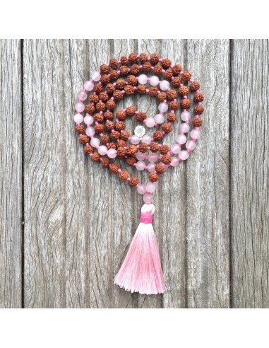 Collier Mala « Bien-être et Amour » Quartz rose et Rudraksha - 6 mm france