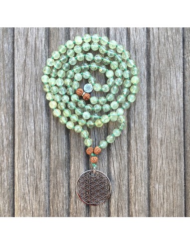 Collier Mala « Guérison » Préhnite et Rudraksha - 6 mm basket pas cher