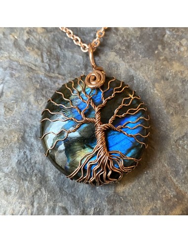 Pendentif « Arbre de vie » en Labradorite Spectrolite - Reflet Bleu foncé Par le système avancé 