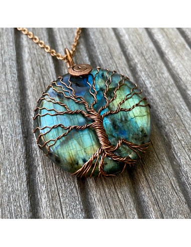 Pendentif « Arbre de vie » en Labradorite Spectrolite - Reflet Bleu/Vert Véritable concentré