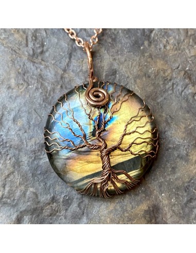 Pendentif « Arbre de vie » en Labradorite Spectrolite - Reflet Orange pas cher 