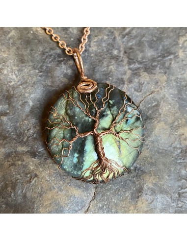 Pendentif « Arbre de vie » en Labradorite Spectrolite - Reflet Bleu & Vert français