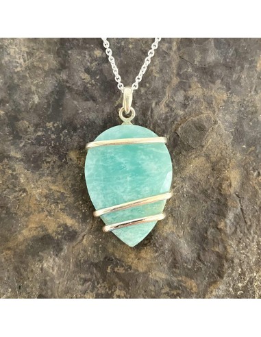 Pendentif « Goutte d'eau » en Amazonite - Argent Massif pas chere